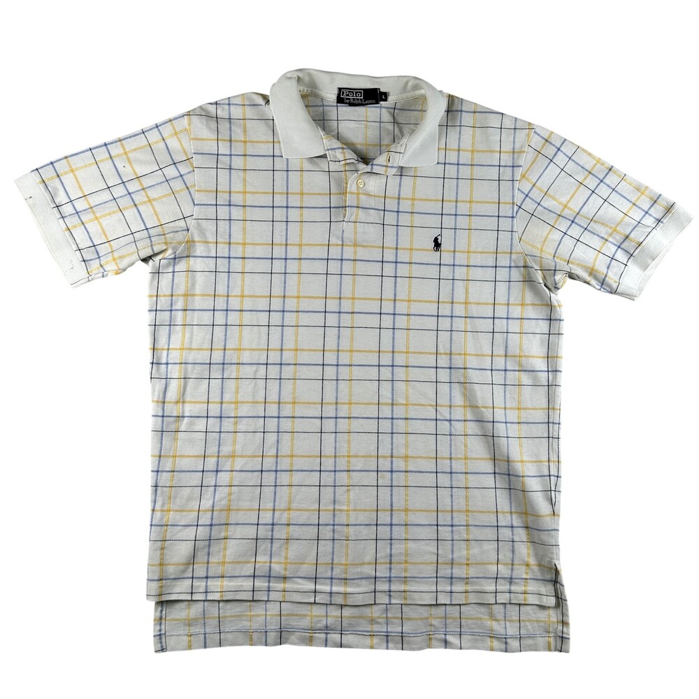 Vintage Polo Ralph Lauren Polo Shirt Mens Large White Check Pony USA 90s Golf